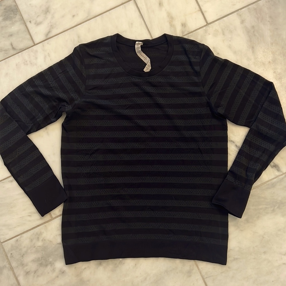 Black on Black Perforated Lulu Lemon LS TOP